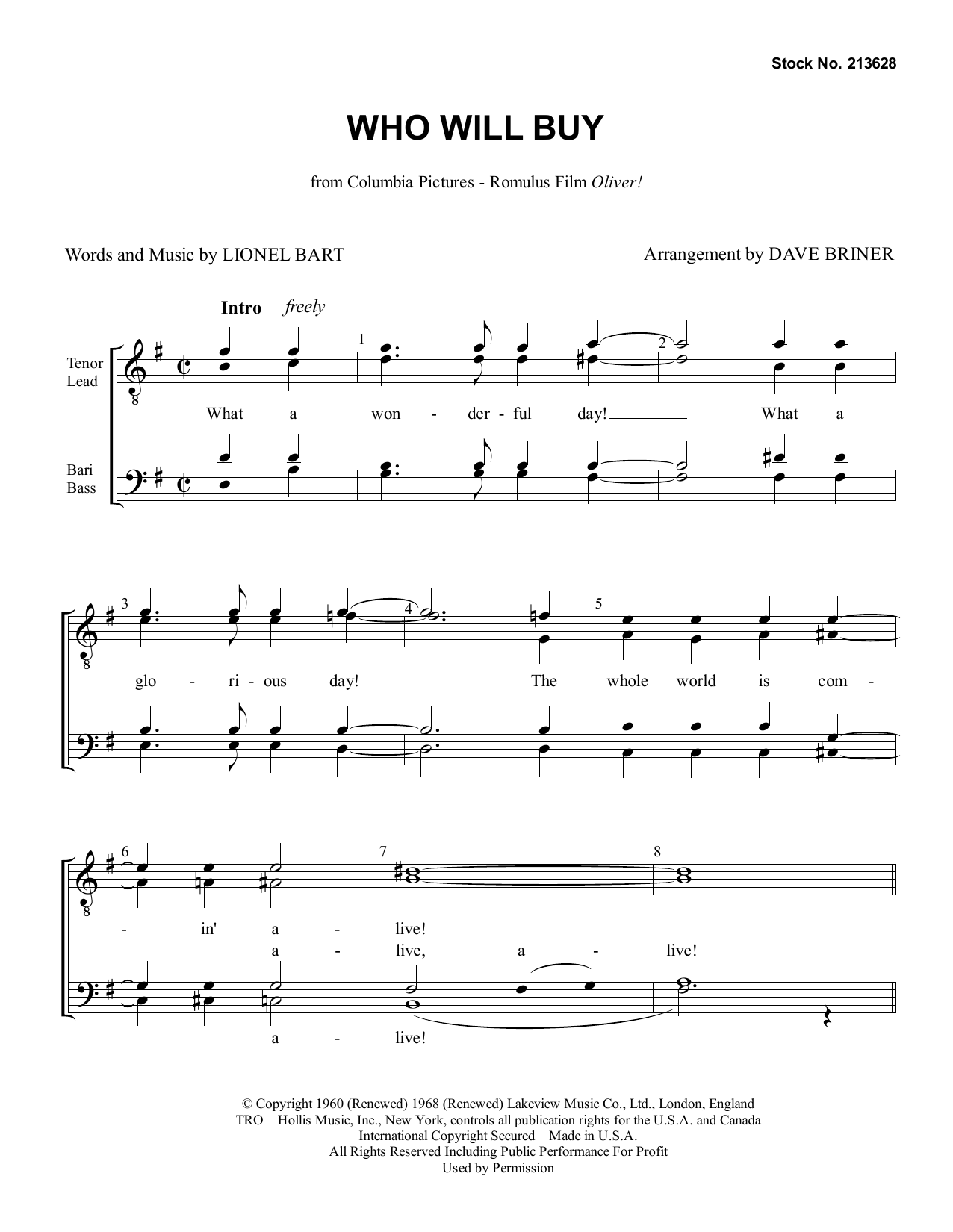 Download Lionel Bart Who Will Buy (from Oliver!) (arr. Dave Sheet Music