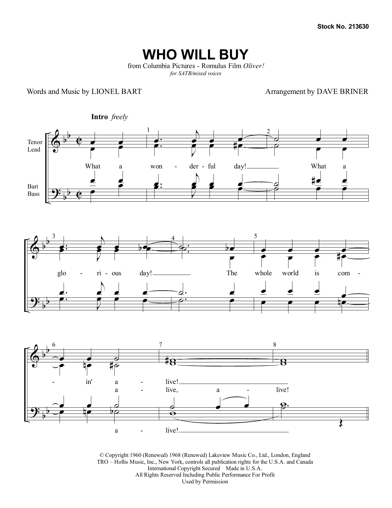 Download Lionel Bart Who Will Buy (from Oliver!) (arr. Dave Sheet Music