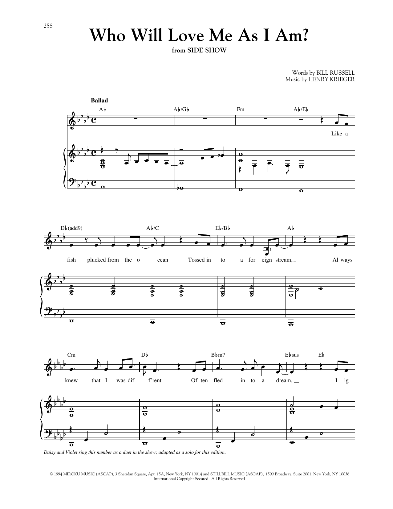 Download Henry Krieger Who Will Love Me As I Am? (from Side Sh Sheet Music