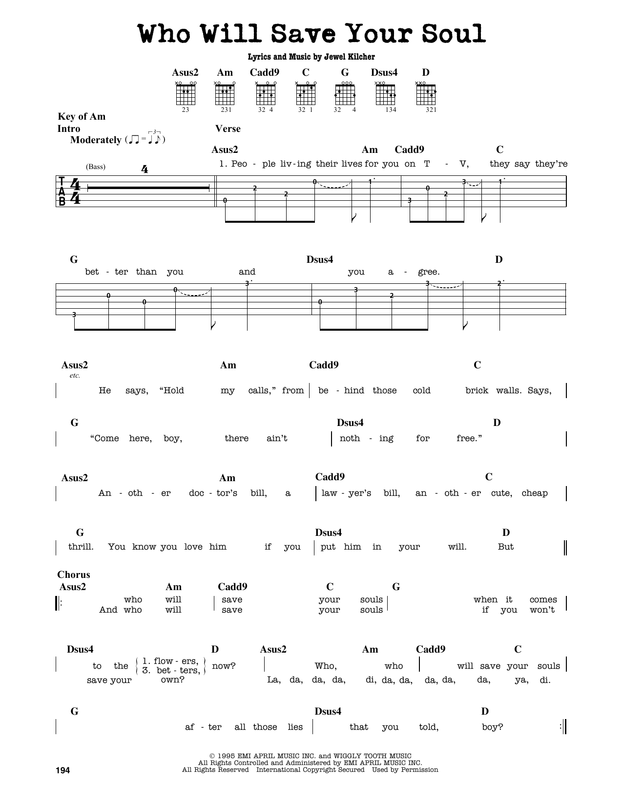 Download Jewel Who Will Save Your Soul Sheet Music