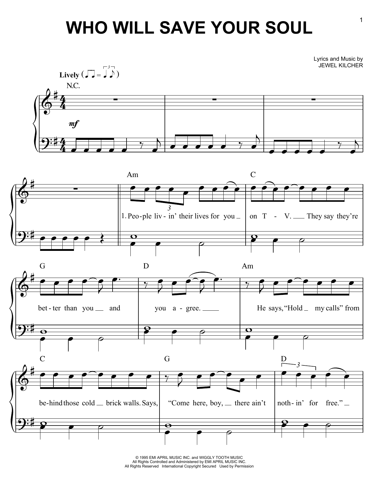Download Jewel Who Will Save Your Soul Sheet Music