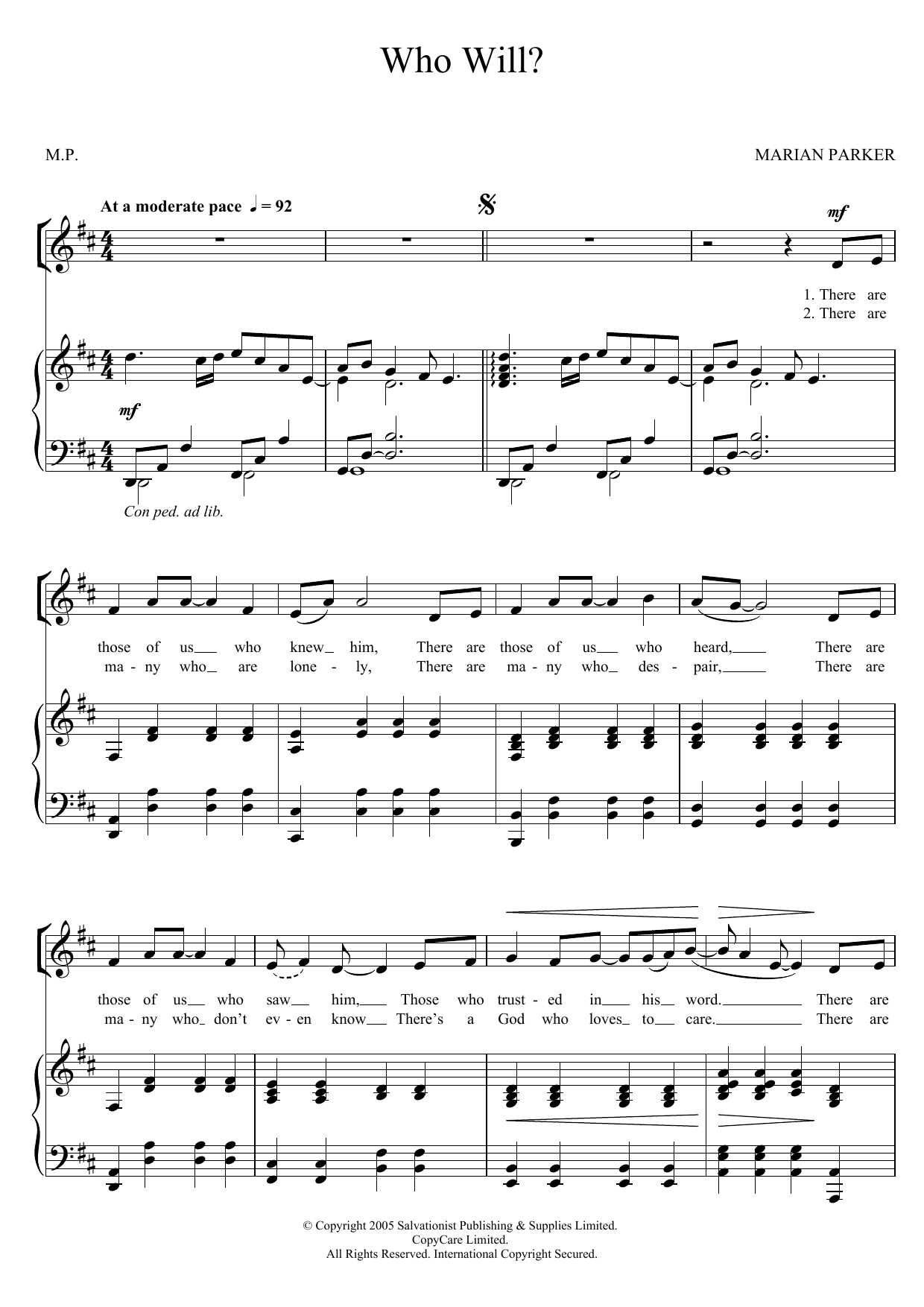 Download The Salvation Army Who Will? Sheet Music