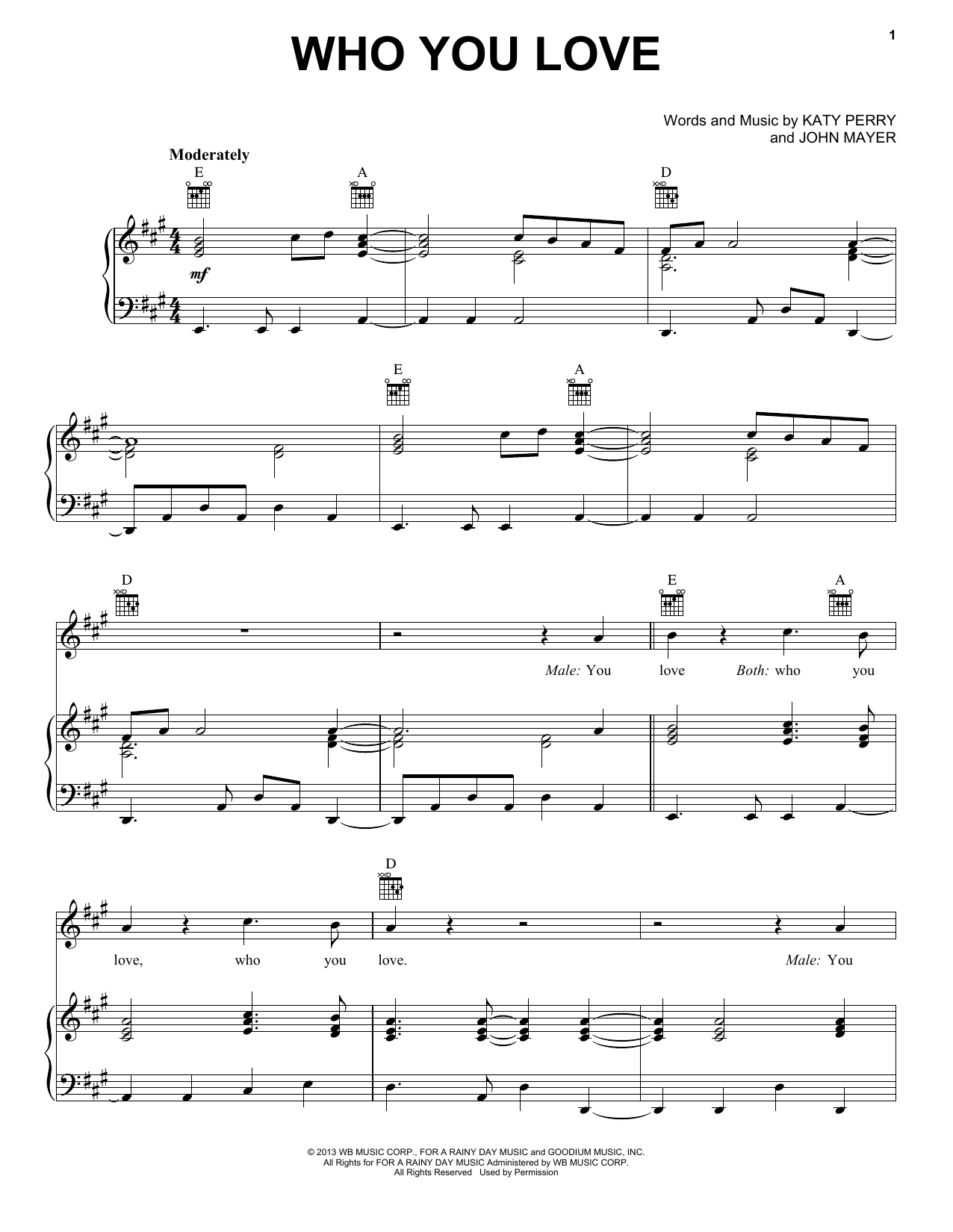 Download John Mayer Who You Love (feat. Katy Perry) Sheet Music