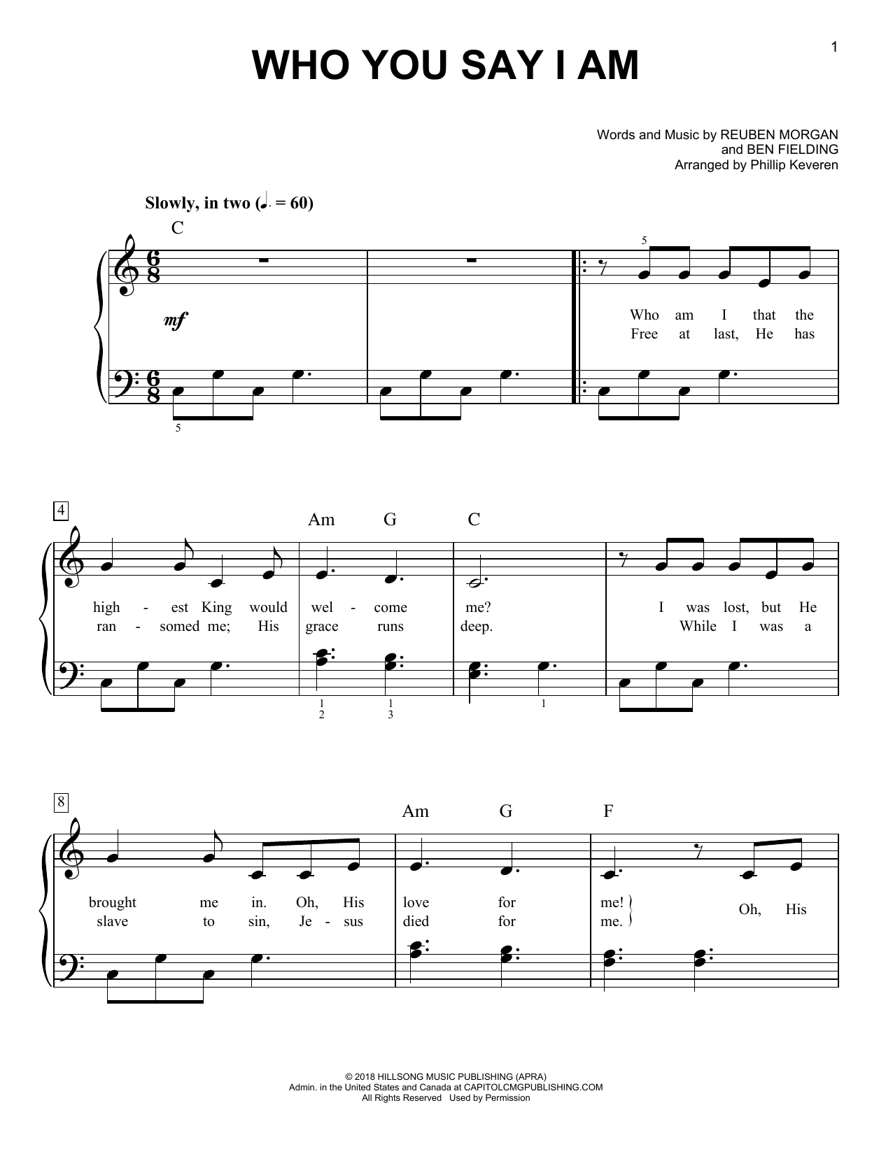 Download Hillsong Worship Who You Say I Am (arr. Phillip Keveren) Sheet Music