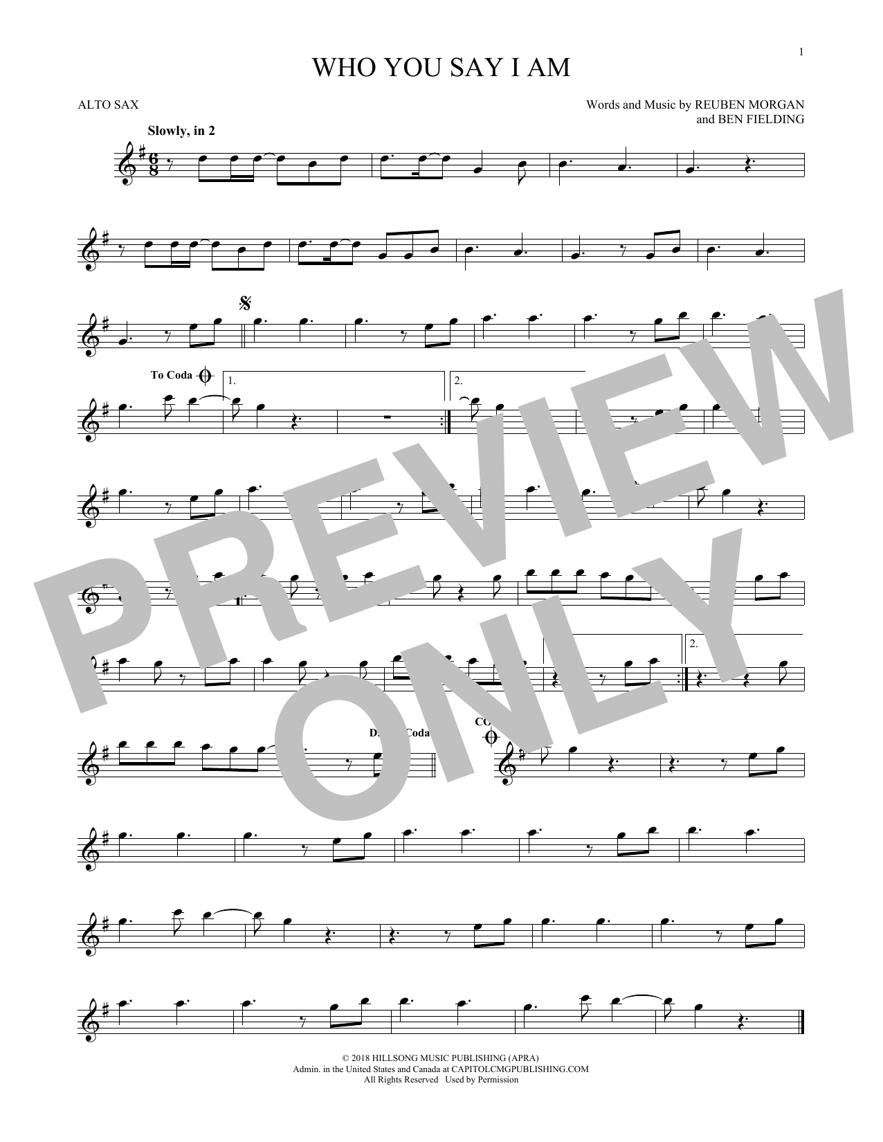 Hillsong Worship Who You Say I Am sheet music notes printable PDF score