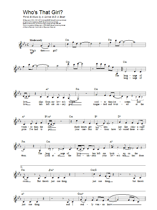 Eurythmics Who's That Girl? sheet music notes printable PDF score