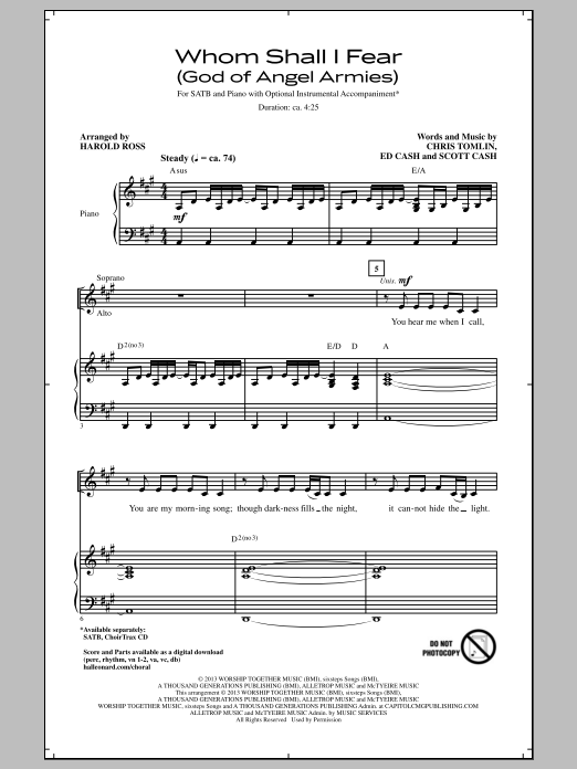 Download Harold Ross Whom Shall I Fear (God Of Angel Armies) Sheet Music