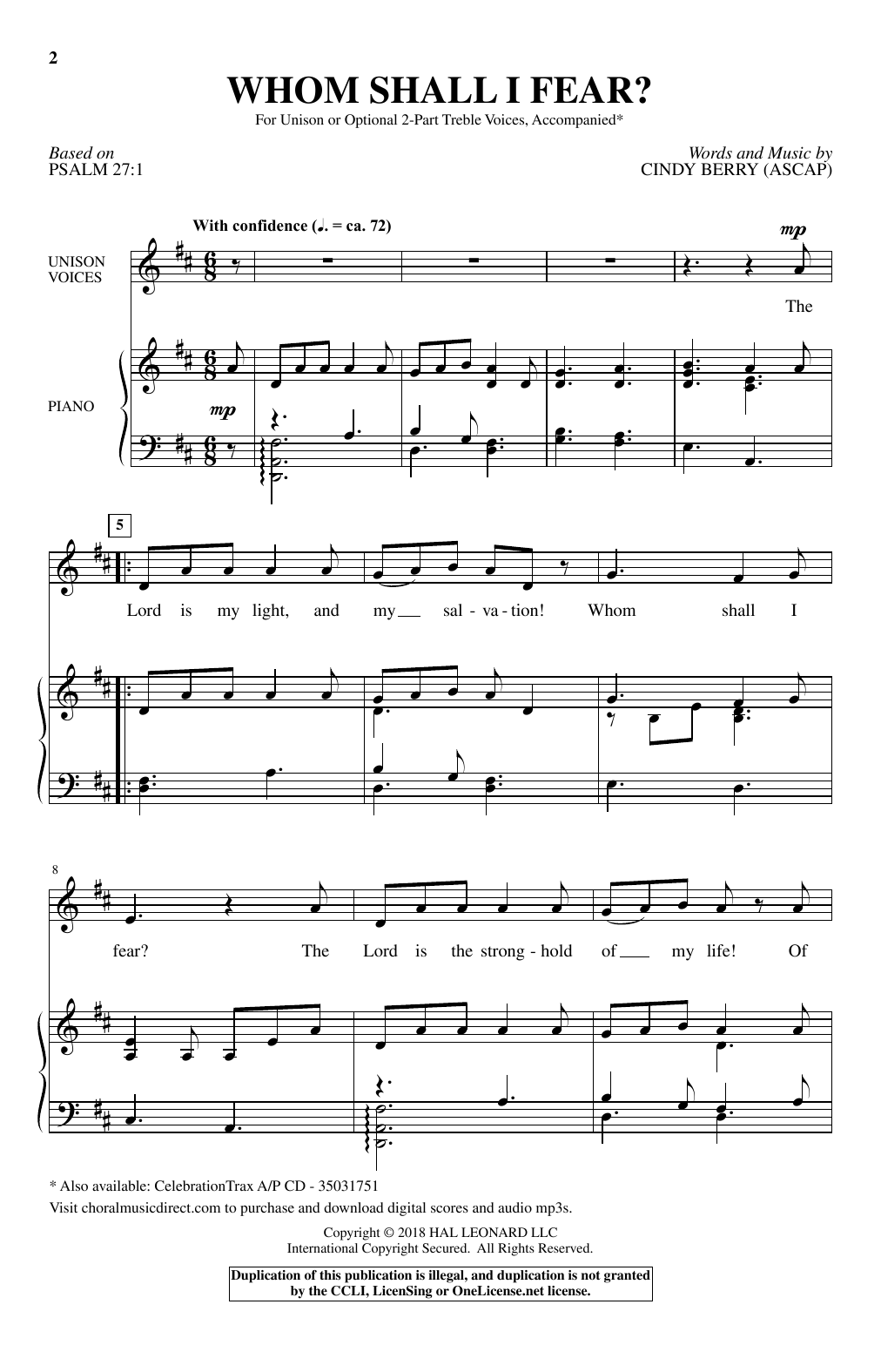 Download Cindy Berry Whom Shall I Fear? Sheet Music