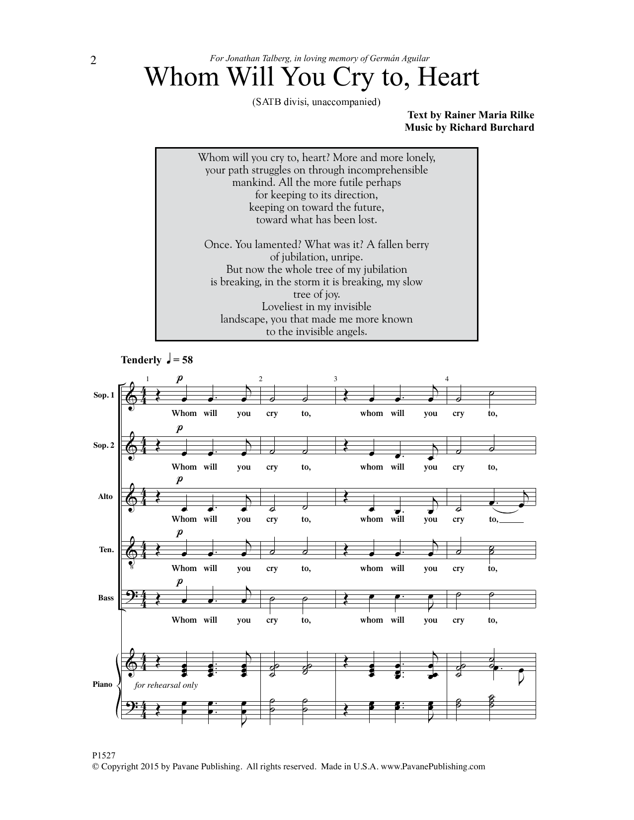 Download Richard Burchard Whom Will You Cry To, Heart? Sheet Music