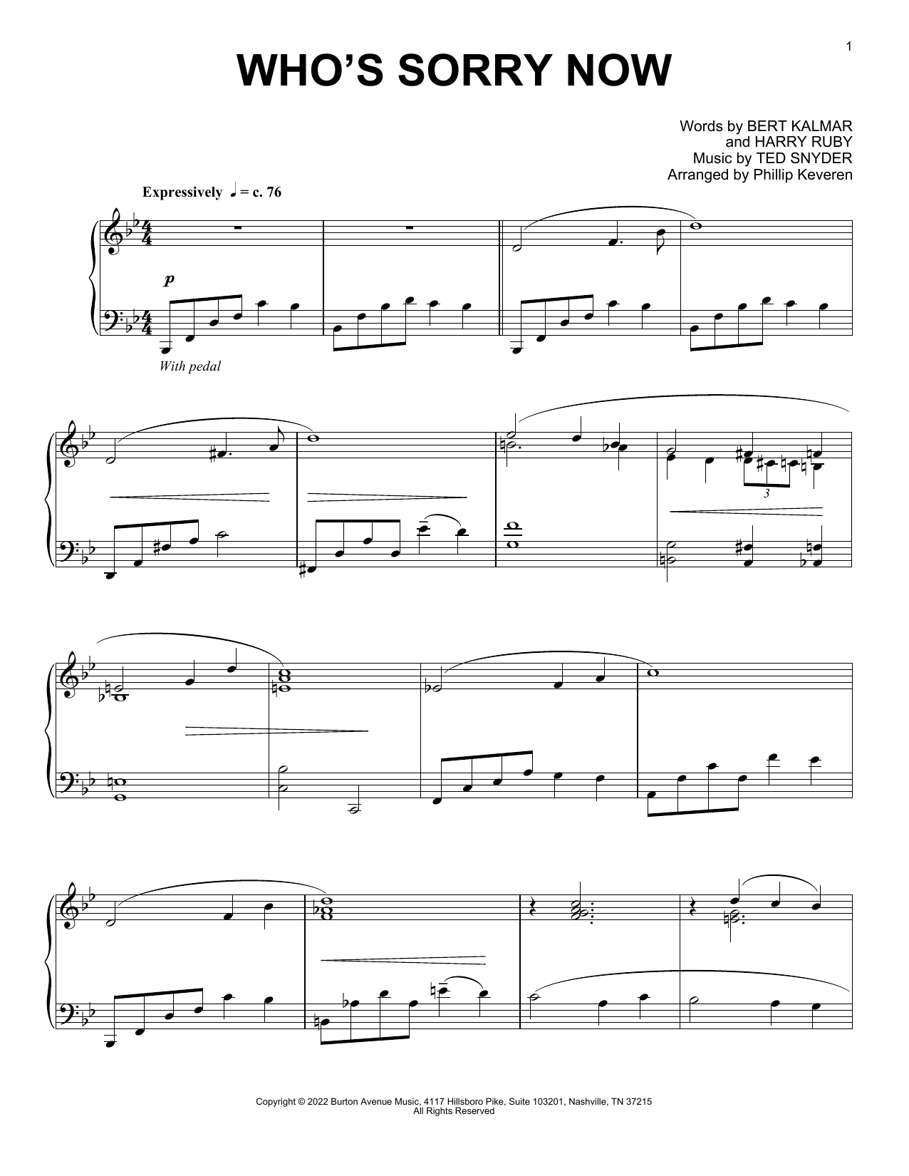 Download Ted Snyder Who's Sorry Now (arr. Phillip Keveren) Sheet Music