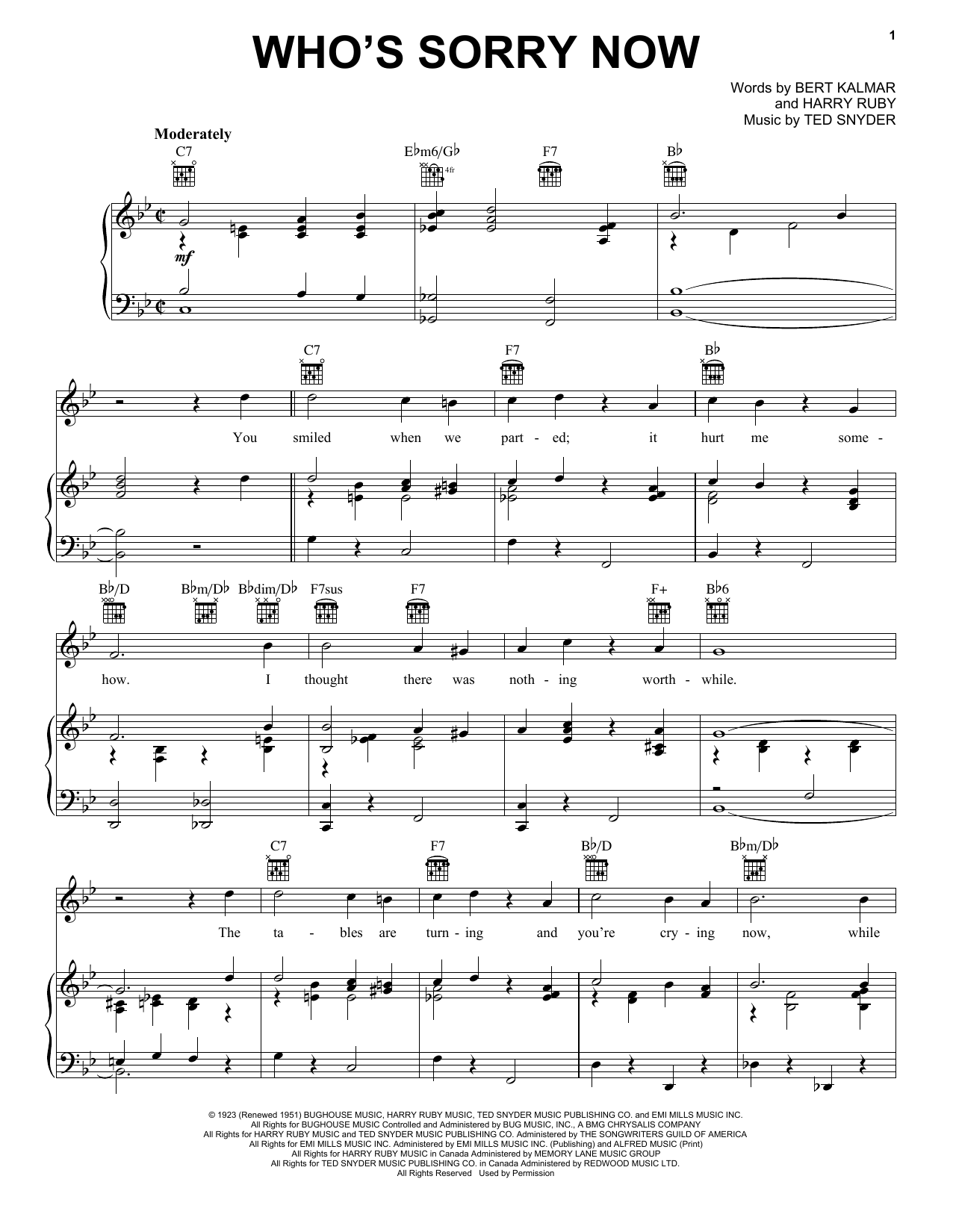 Download Connie Francis Who's Sorry Now Sheet Music
