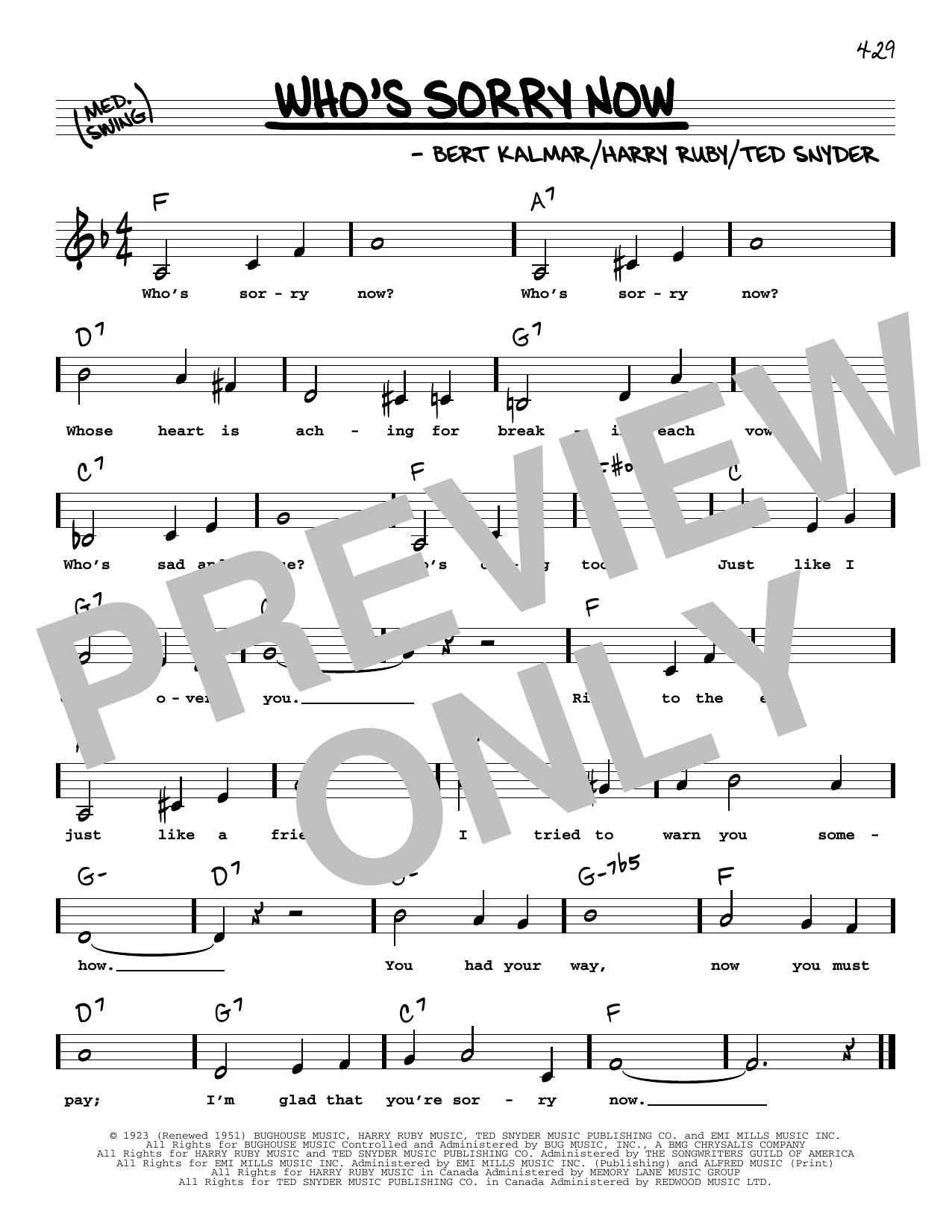 Download Connie Francis Who's Sorry Now (Low Voice) Sheet Music
