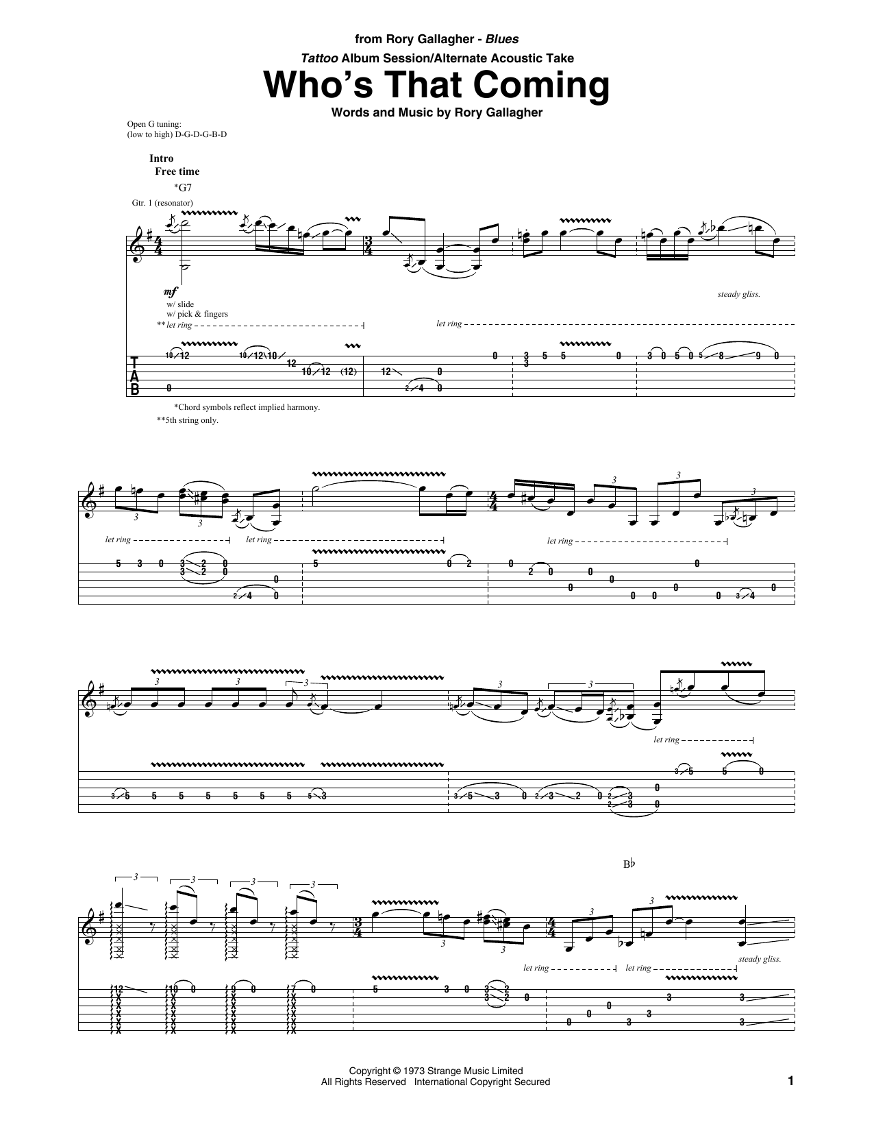Download Rory Gallagher Who's That Coming Sheet Music