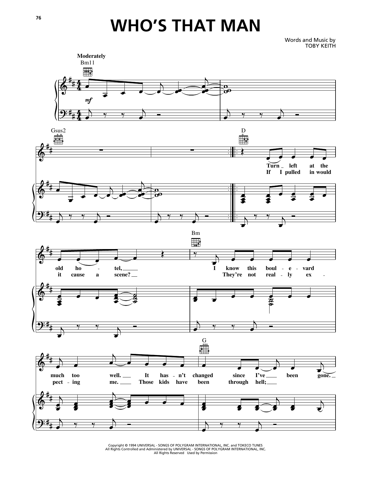 Download Toby Keith Who's That Man Sheet Music