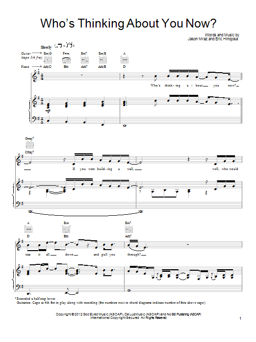 Download Jason Mraz Who's Thinking About You Now? Sheet Music