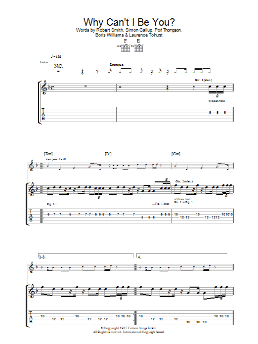 Download The Cure Why Can't I Be You? Sheet Music