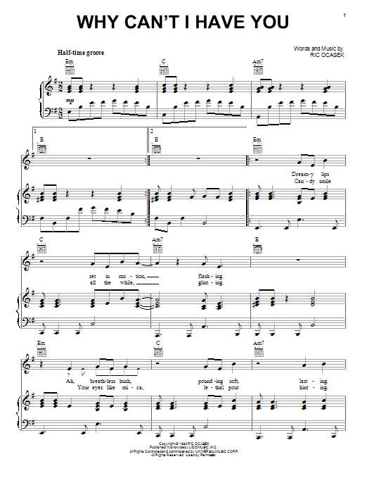 Download The Cars Why Can't I Have You Sheet Music