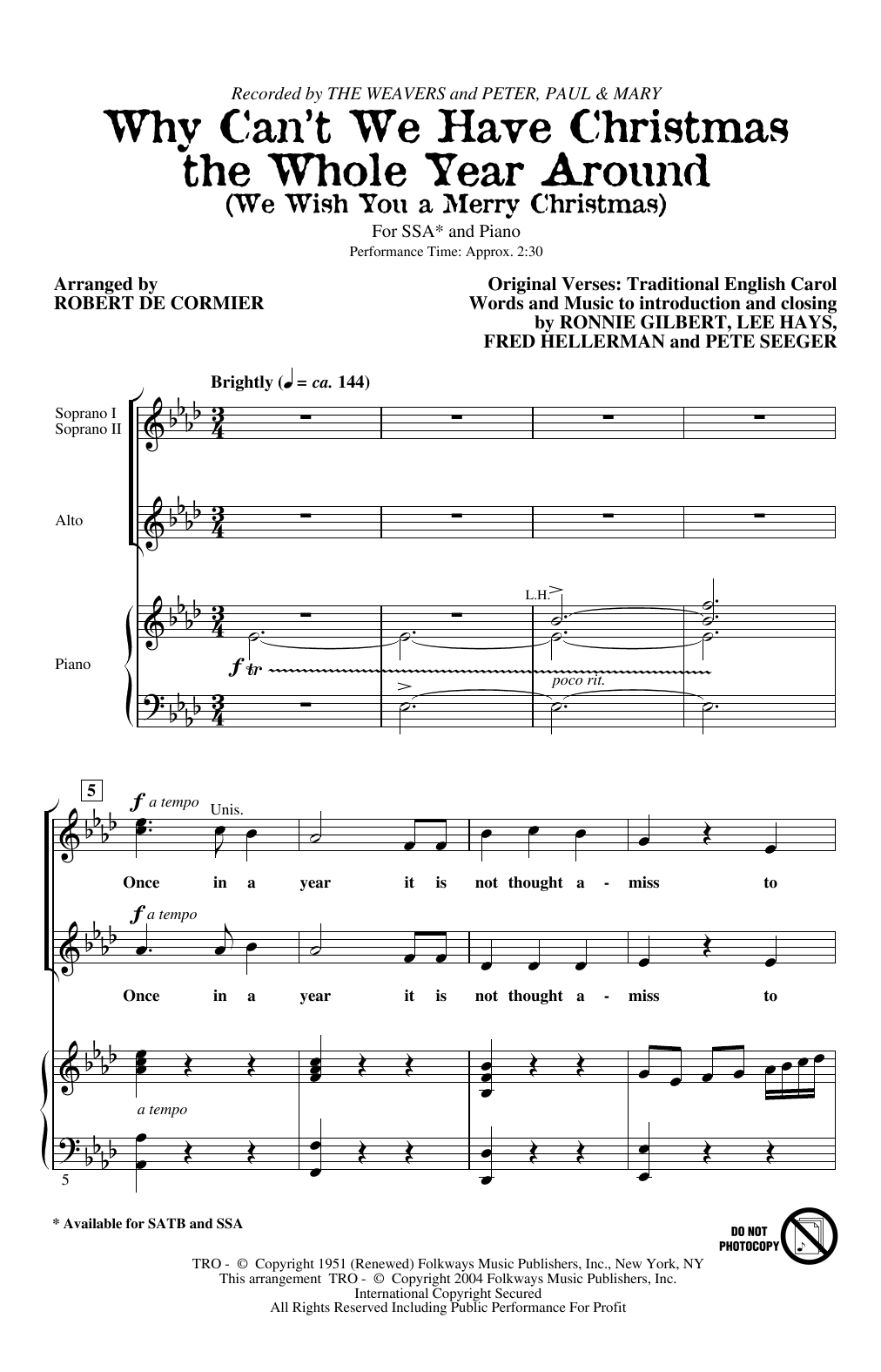 Download The Weavers Why Can't We Have Christmas The Whole Y Sheet Music