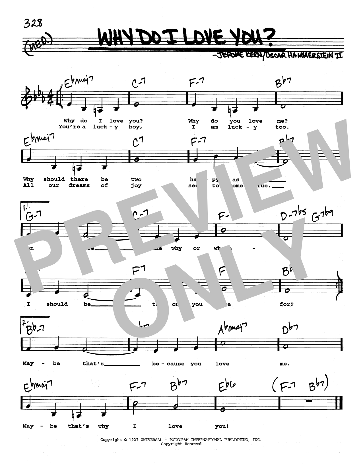 Jerome Kern Why Do I Love You? (Low Voice) sheet music notes printable PDF score