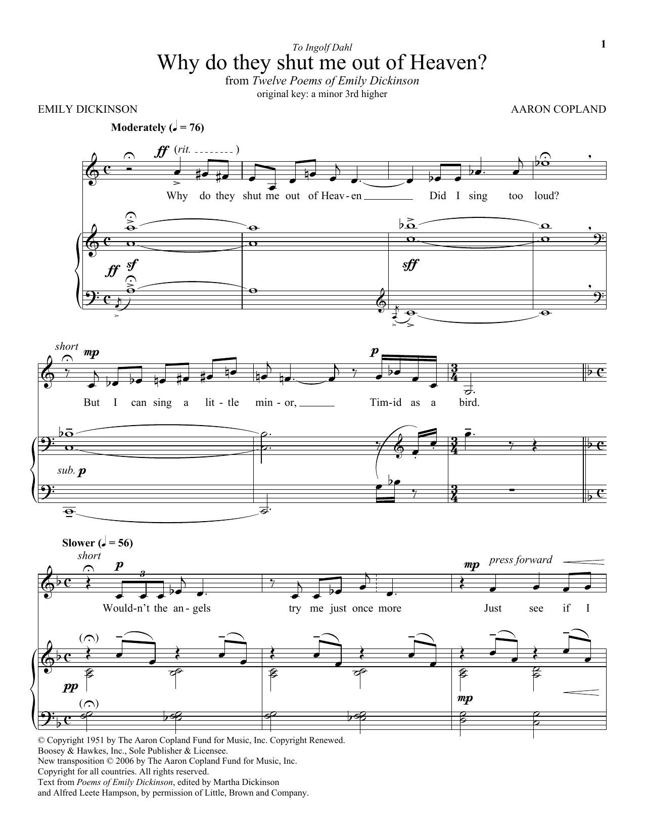 Download Aaron Copland Why Do They Shut Me Out Of Heaven? Sheet Music