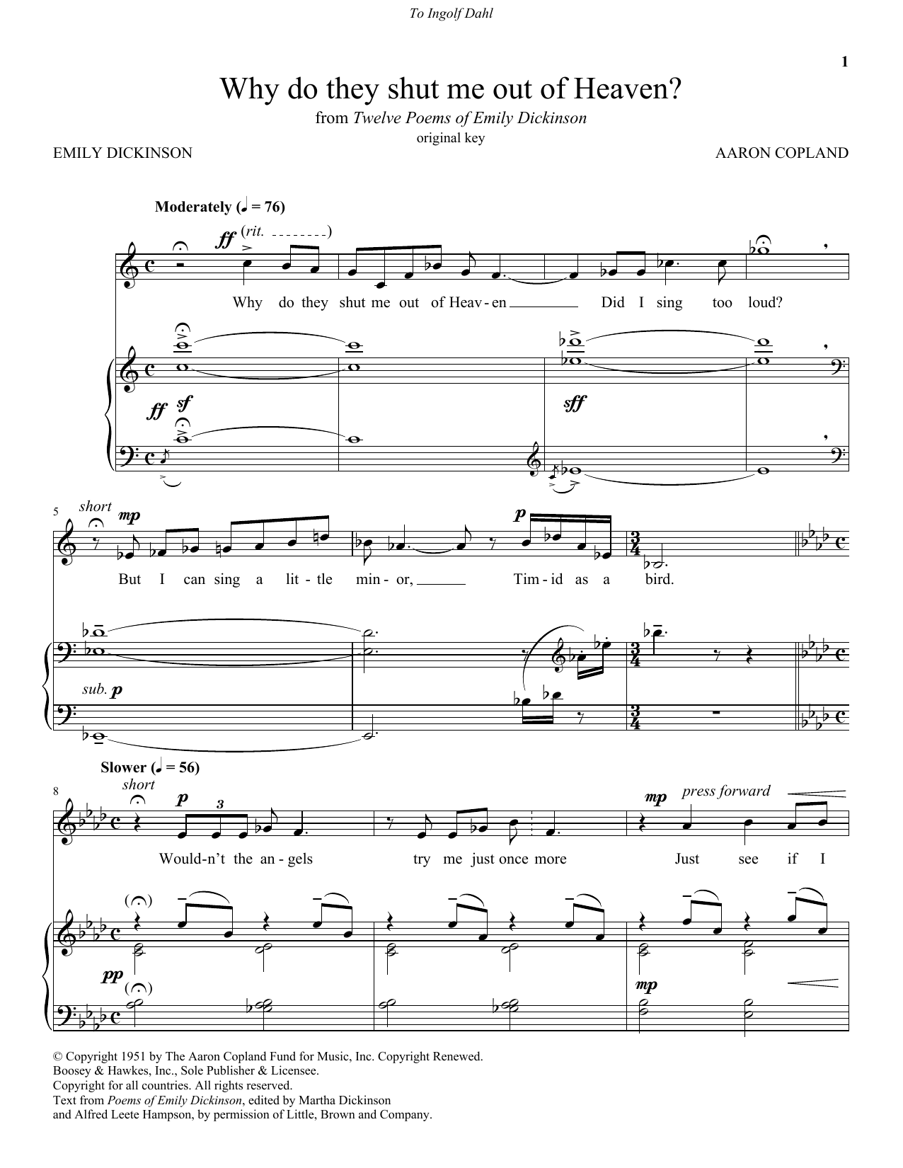 Download Aaron Copland Why Do They Shut Me Out Of Heaven? Sheet Music