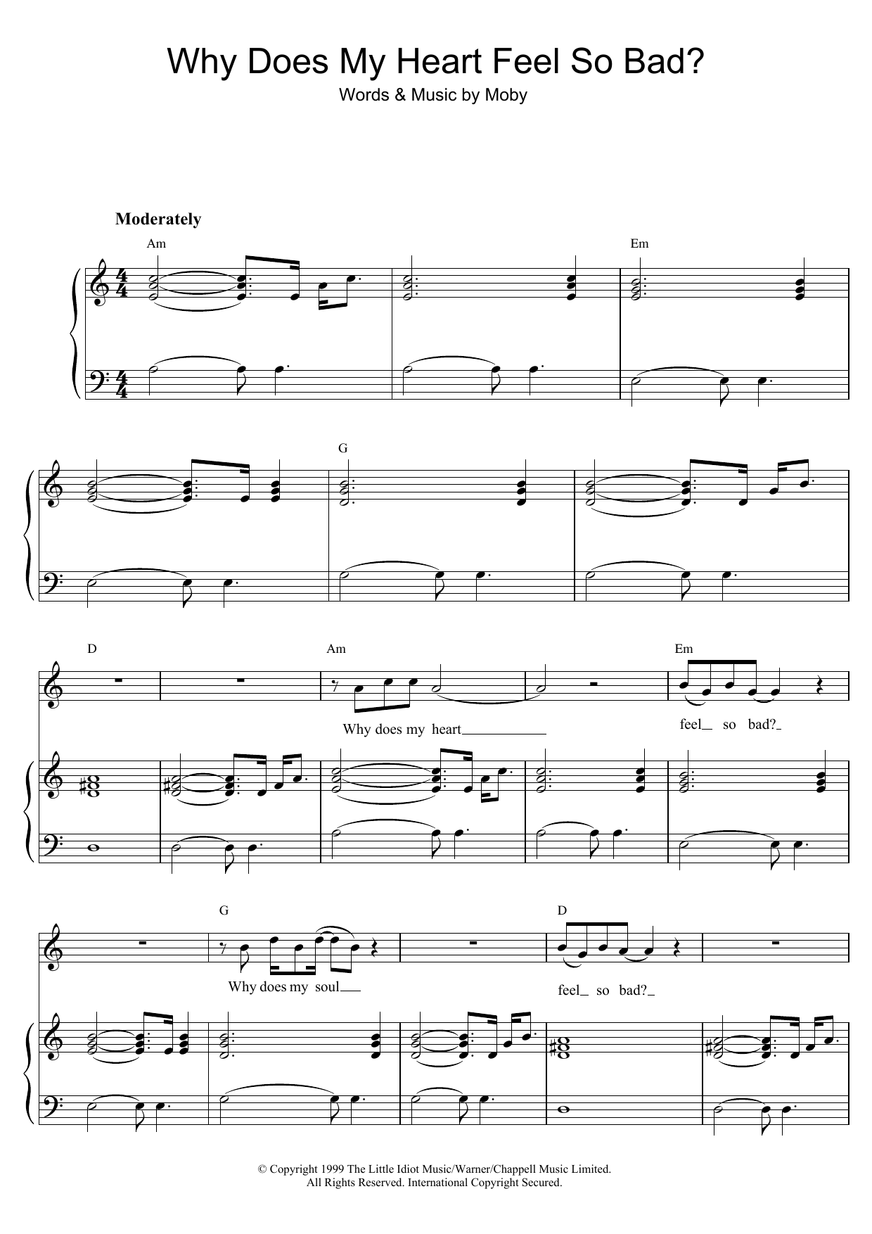 Download Moby Why Does My Heart Feel So Bad? Sheet Music