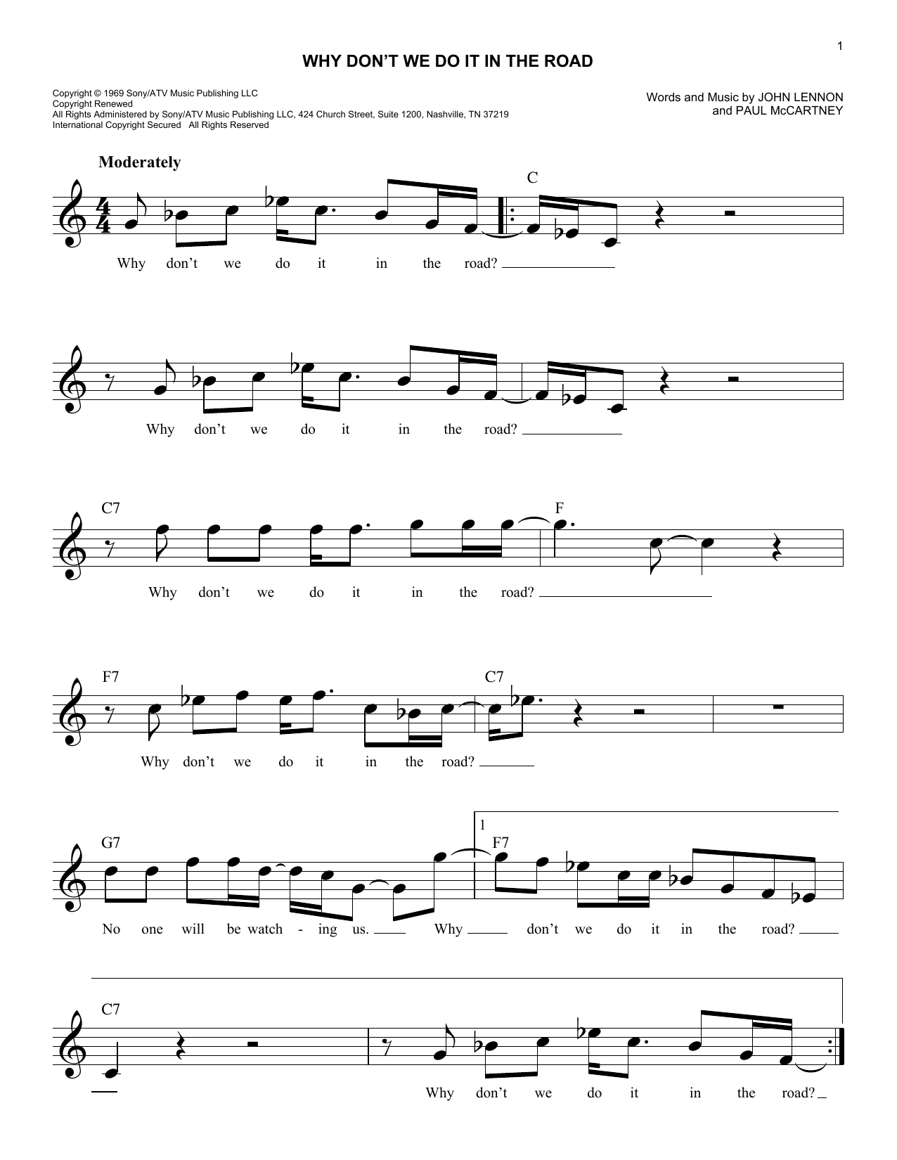 Download The Beatles Why Don't We Do It In The Road Sheet Music