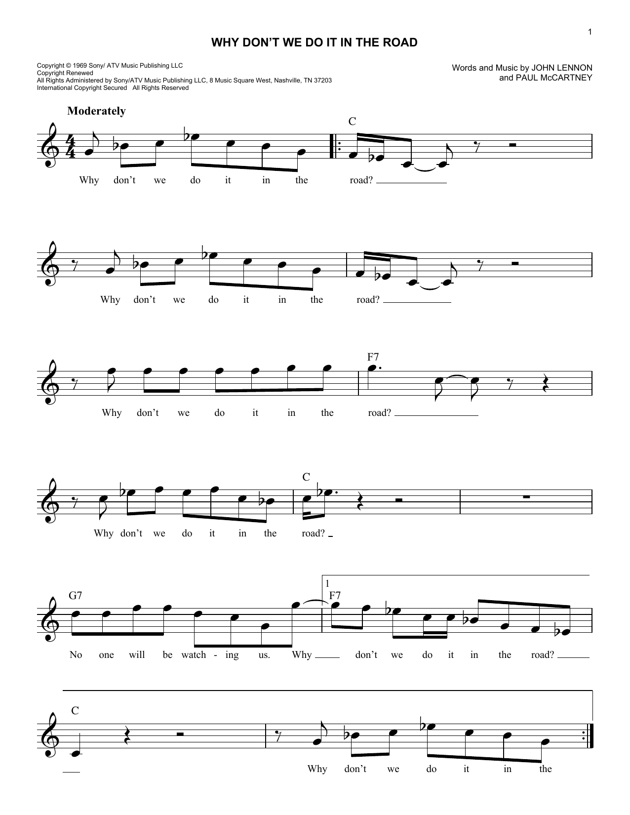 Download The Beatles Why Don't We Do It In The Road Sheet Music