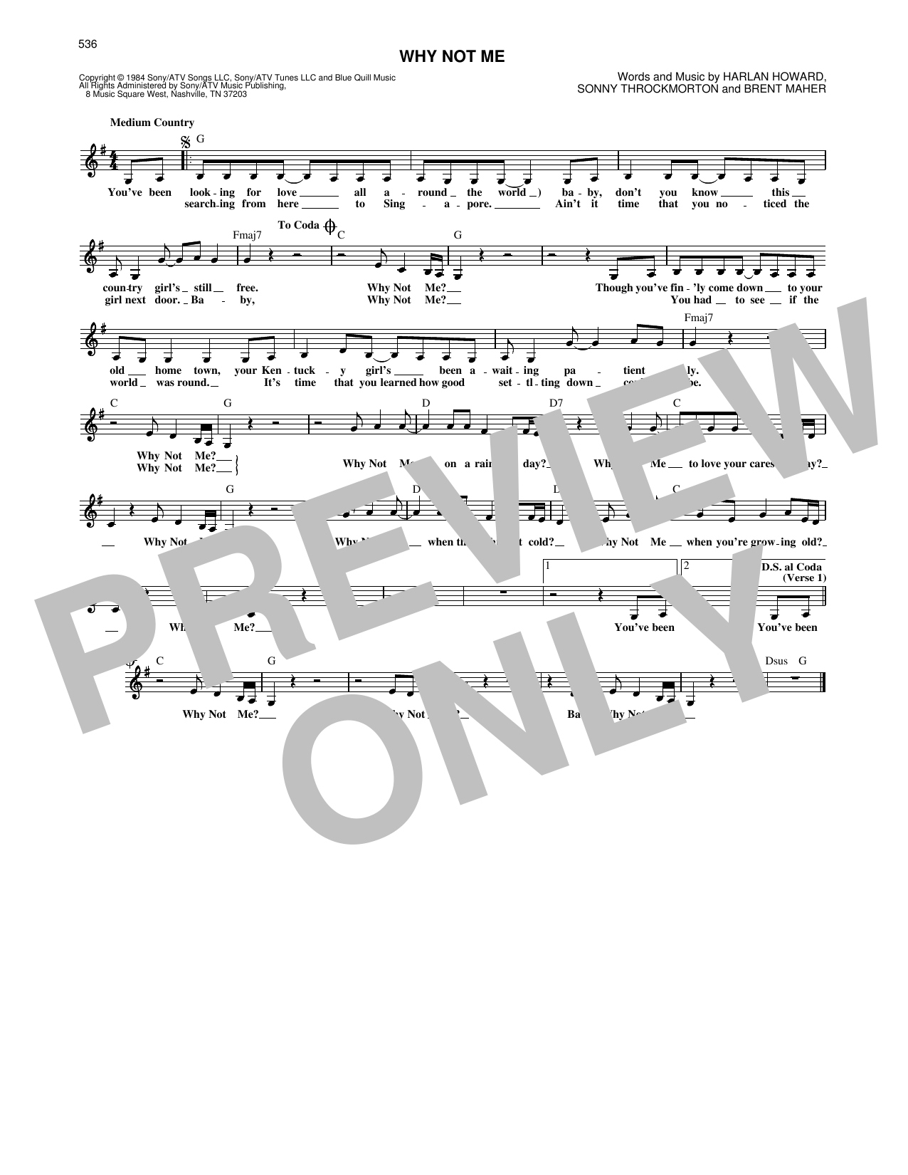 Download The Judds Why Not Me Sheet Music