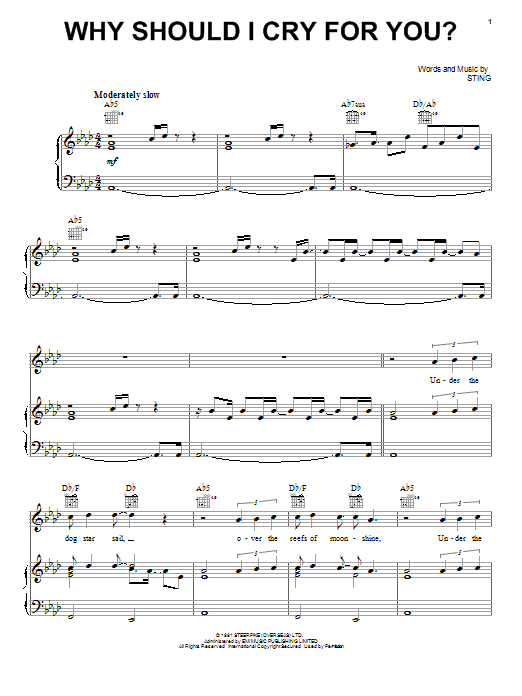 Download Sting Why Should I Cry For You? Sheet Music