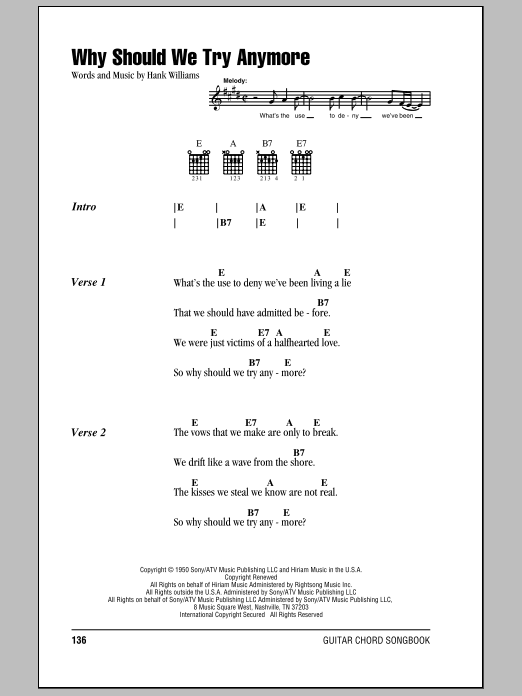 Download Hank Williams Why Should We Try Anymore Sheet Music
