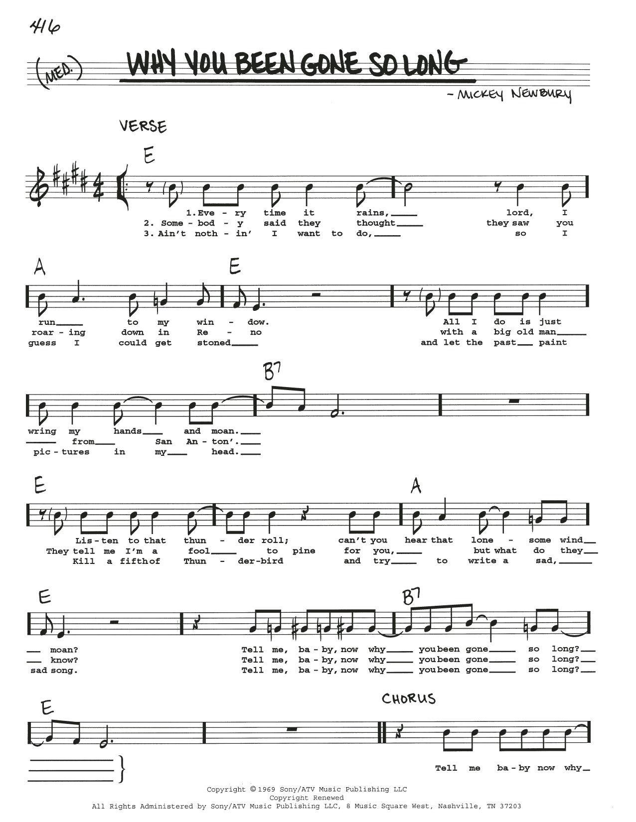 Download Mickey Newbury Why You Been Gone So Long Sheet Music