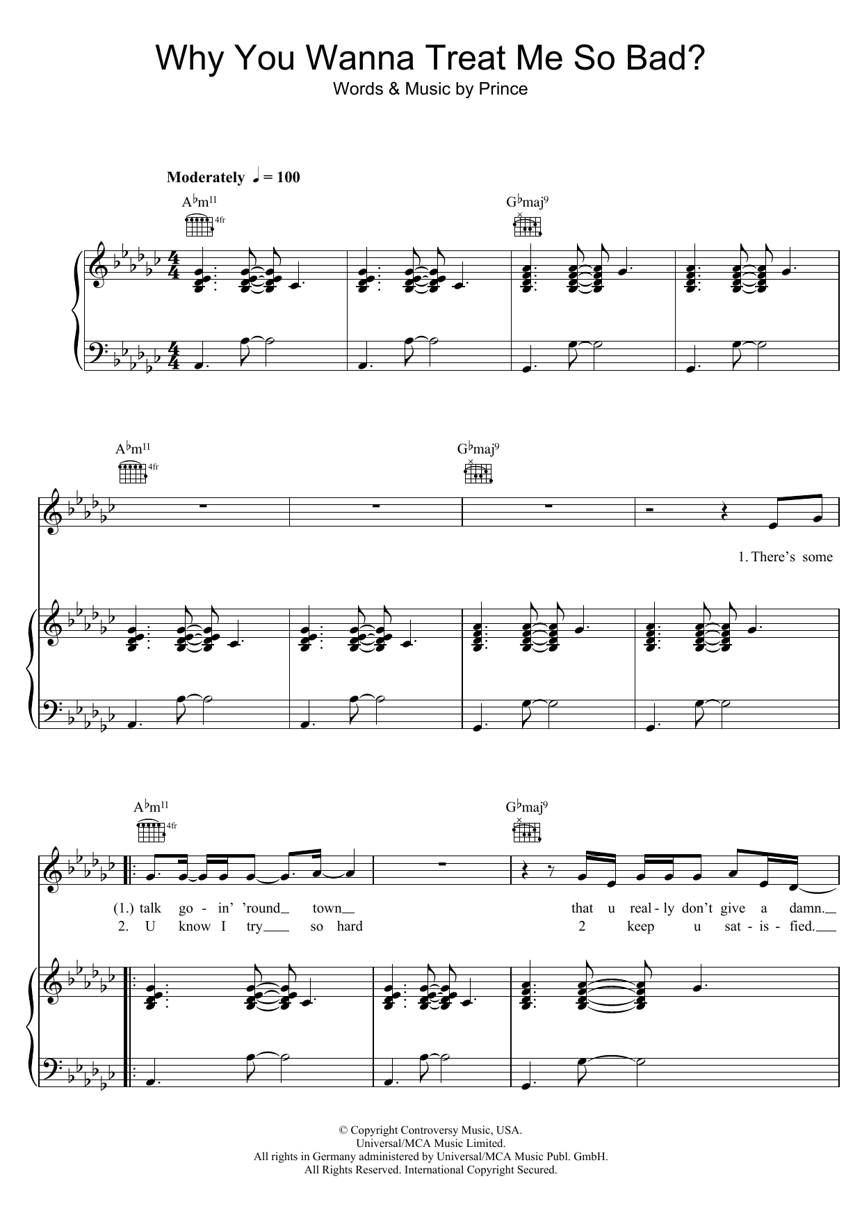 Download Prince Why You Wanna Treat Me So Bad? Sheet Music