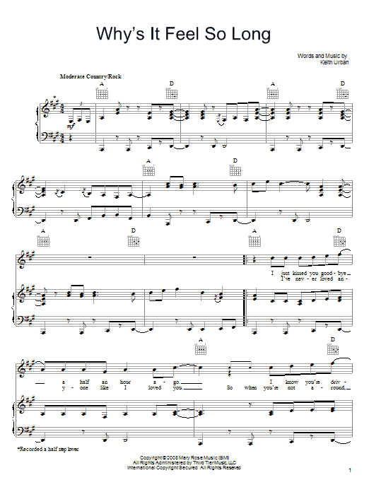 Download Keith Urban Why's It Feel So Long Sheet Music