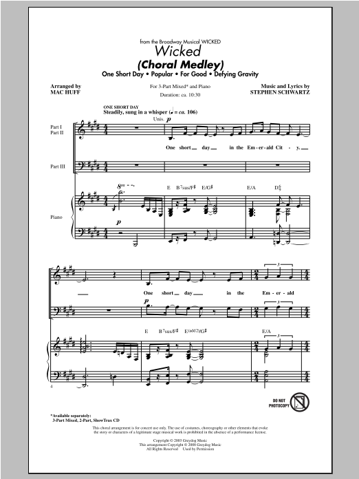 Download Stephen Schwartz Wicked (Choral Medley) (arr. Mac Huff) Sheet Music