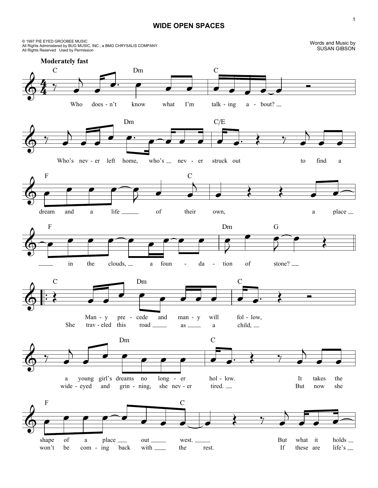 Download Dixie Chicks Wide Open Spaces Sheet Music