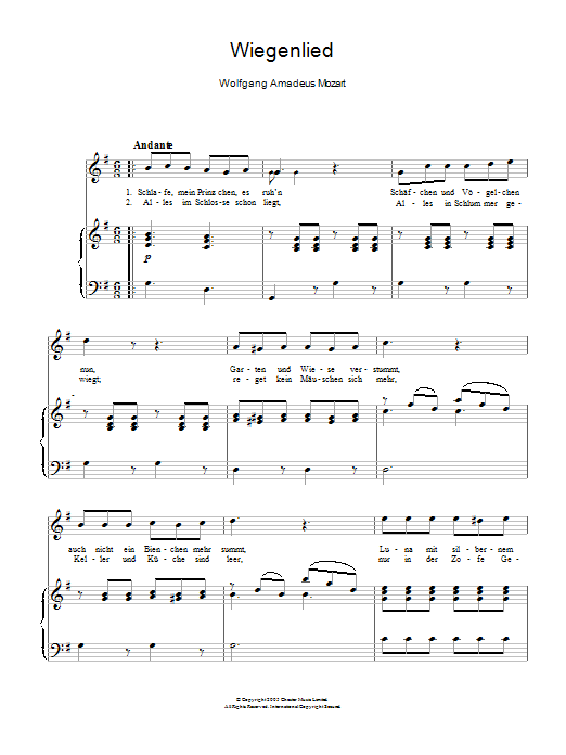 Download Wolfgang Amadeus Mozart Wiegenlied (Cradle Song) K.350 Sheet Music