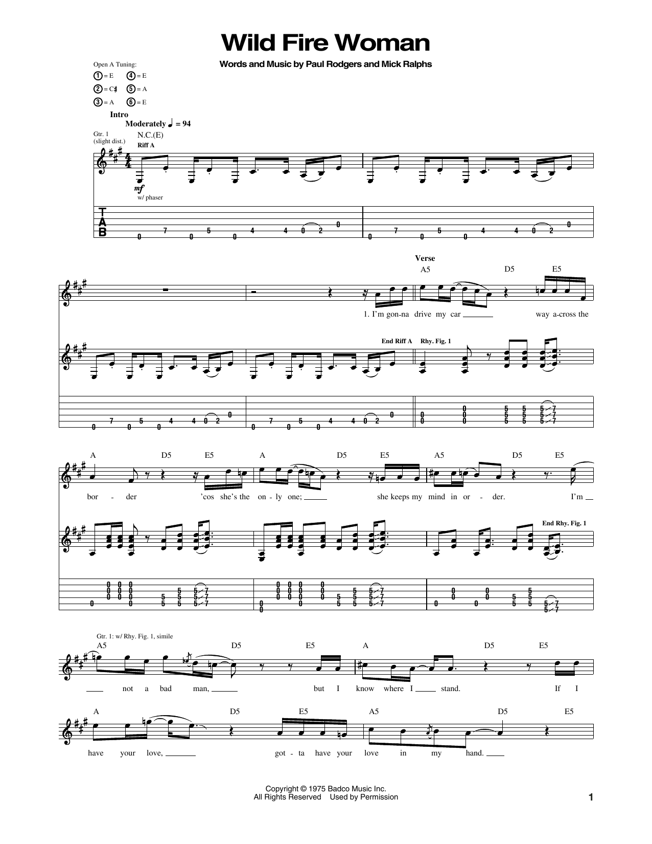 Download Bad Company Wild Fire Woman Sheet Music