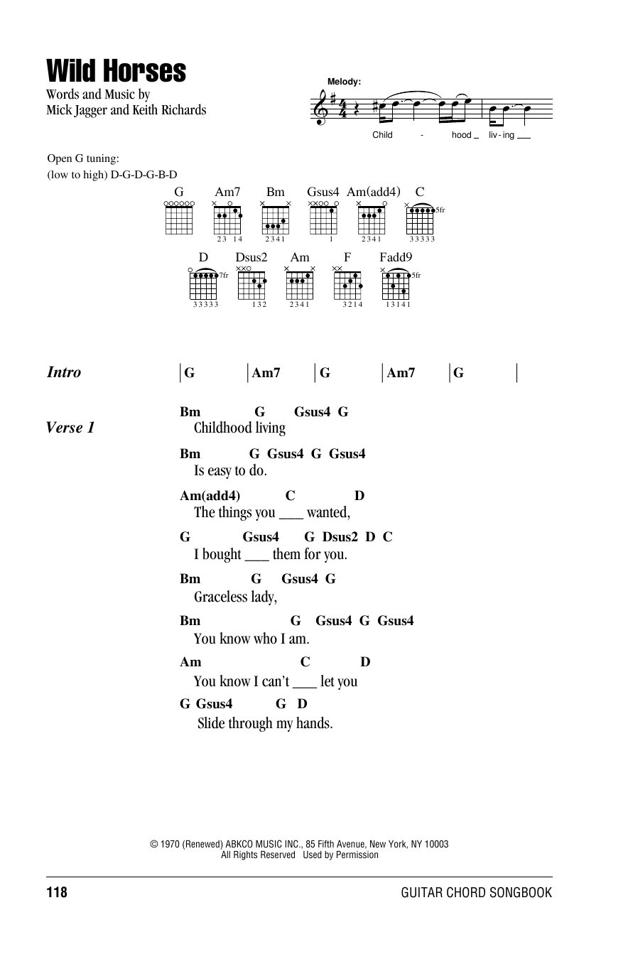 Download The Rolling Stones Wild Horses Sheet Music