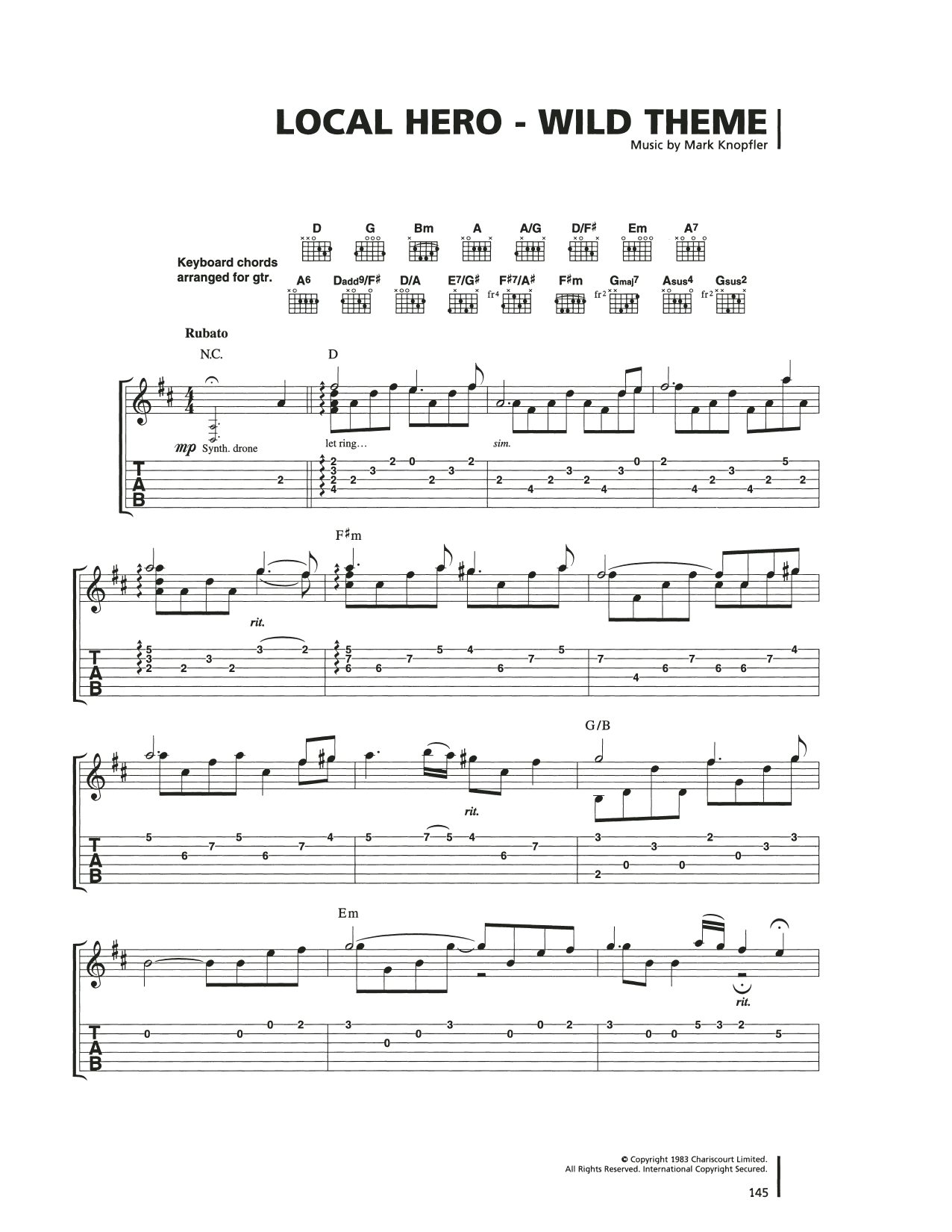 Download Mark Knopfler Wild Theme Sheet Music