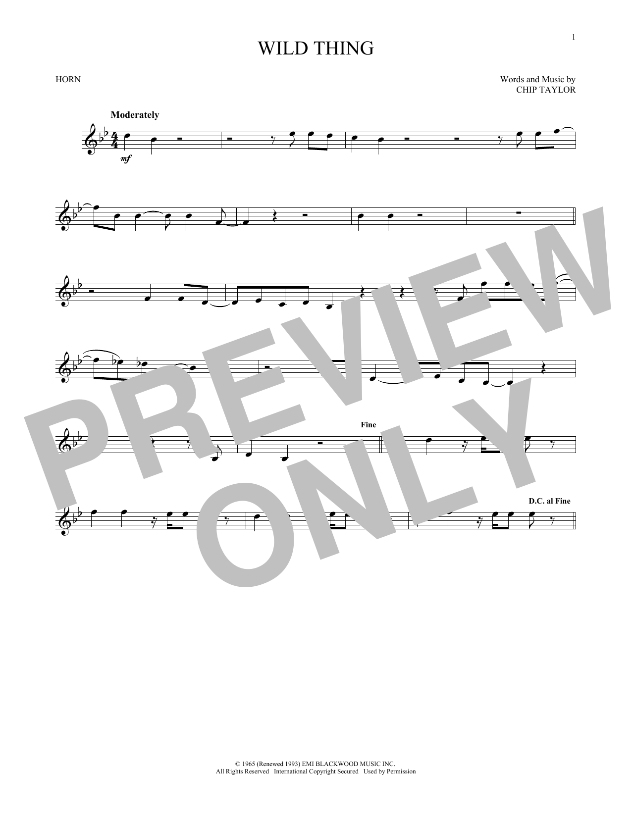 Download The Troggs Wild Thing Sheet Music