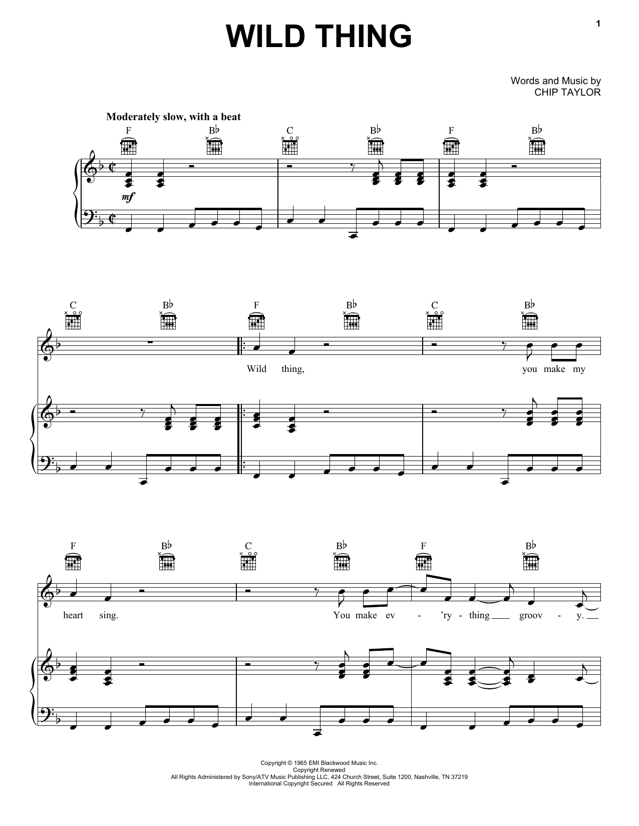 Download The Troggs Wild Thing Sheet Music