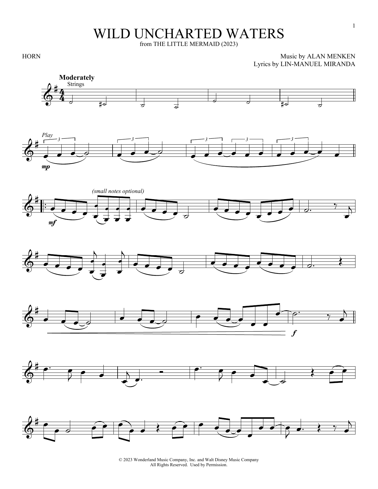 Halle Bailey Wild Uncharted Waters (from The Little Mermaid) (2023) sheet music notes printable PDF score