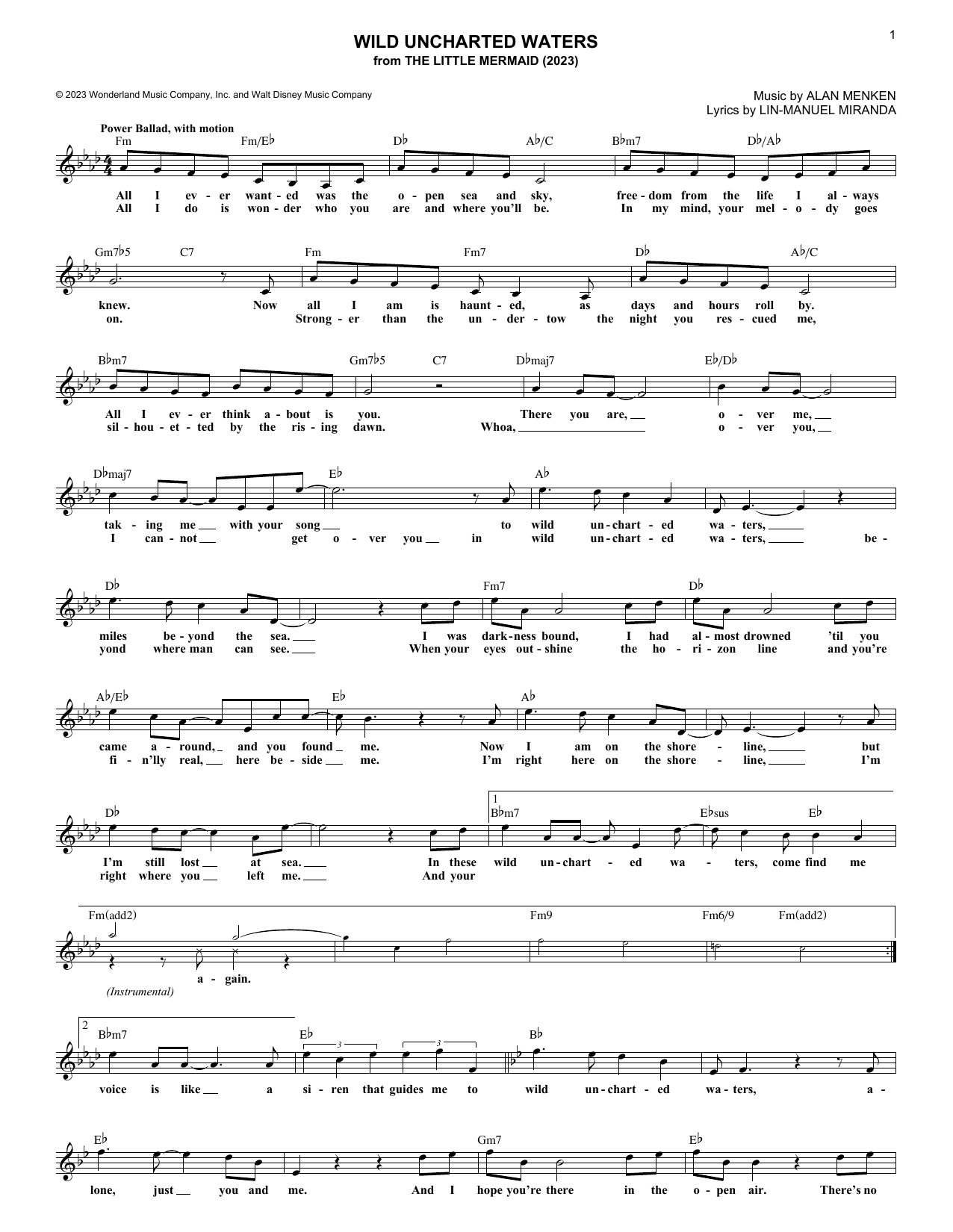 Download Halle Bailey Wild Uncharted Waters (from The Little Sheet Music