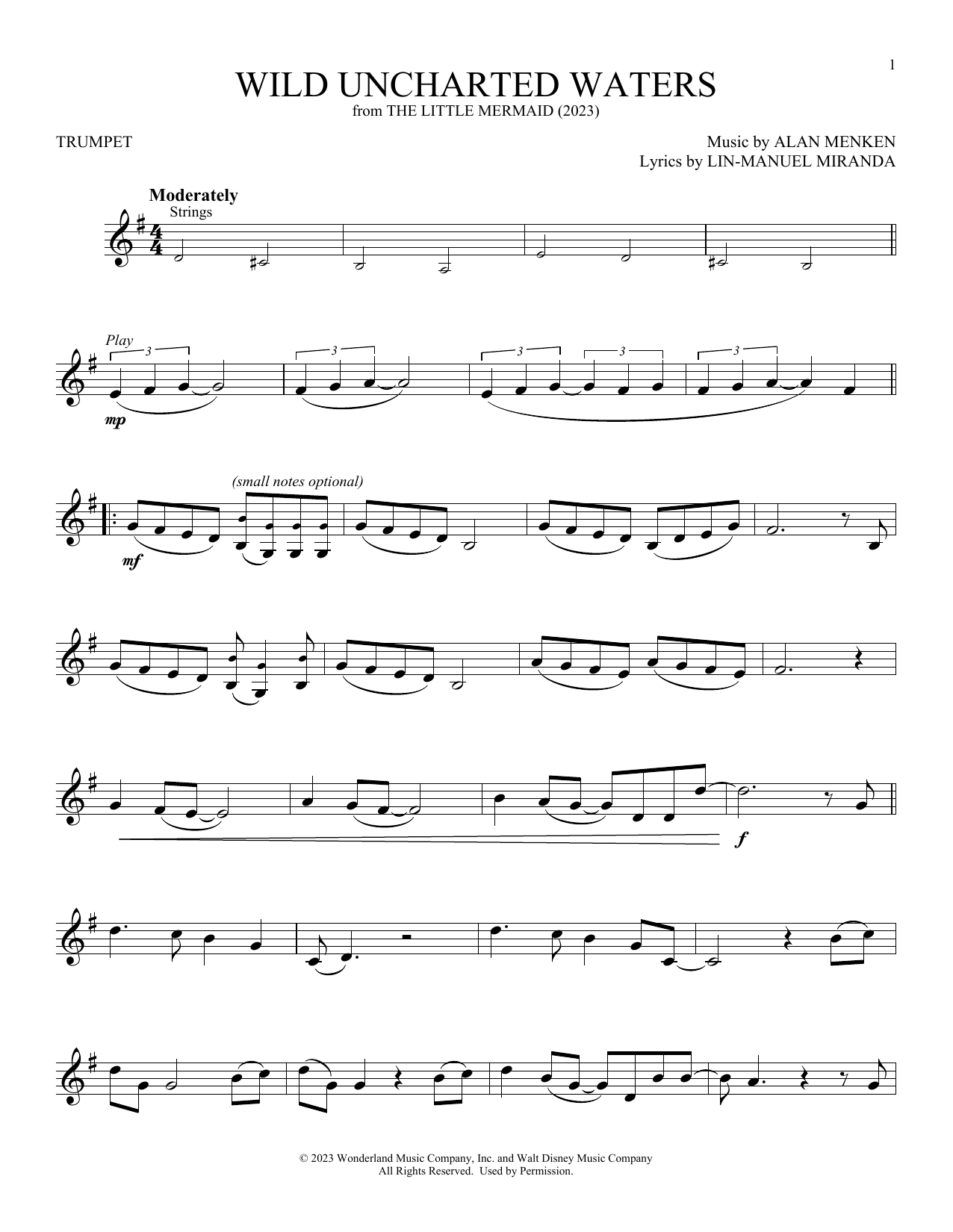 Jonah Hauer-King Wild Uncharted Waters (from The Little Mermaid) (2023) sheet music notes printable PDF score