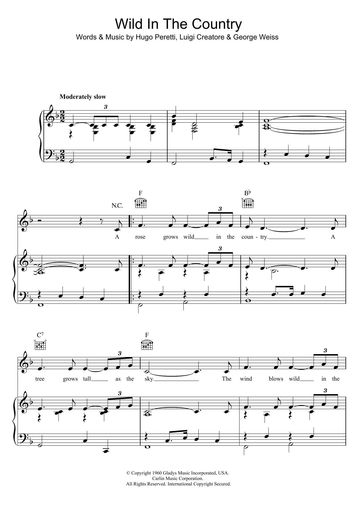 Download Elvis Presley Wild In The Country Sheet Music