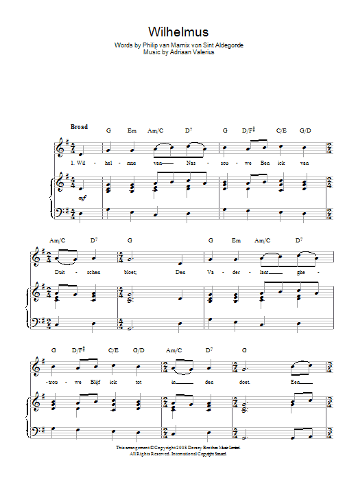 Download Adriaan Valerius Wilhelmus (Netherlands National Anthem) Sheet Music