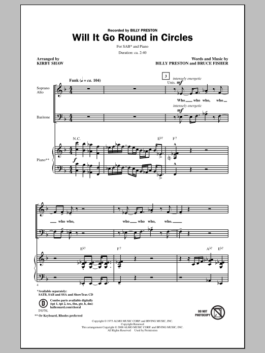 Download Billy Preston Will It Go Round In Circles (arr. Kirby Sheet Music