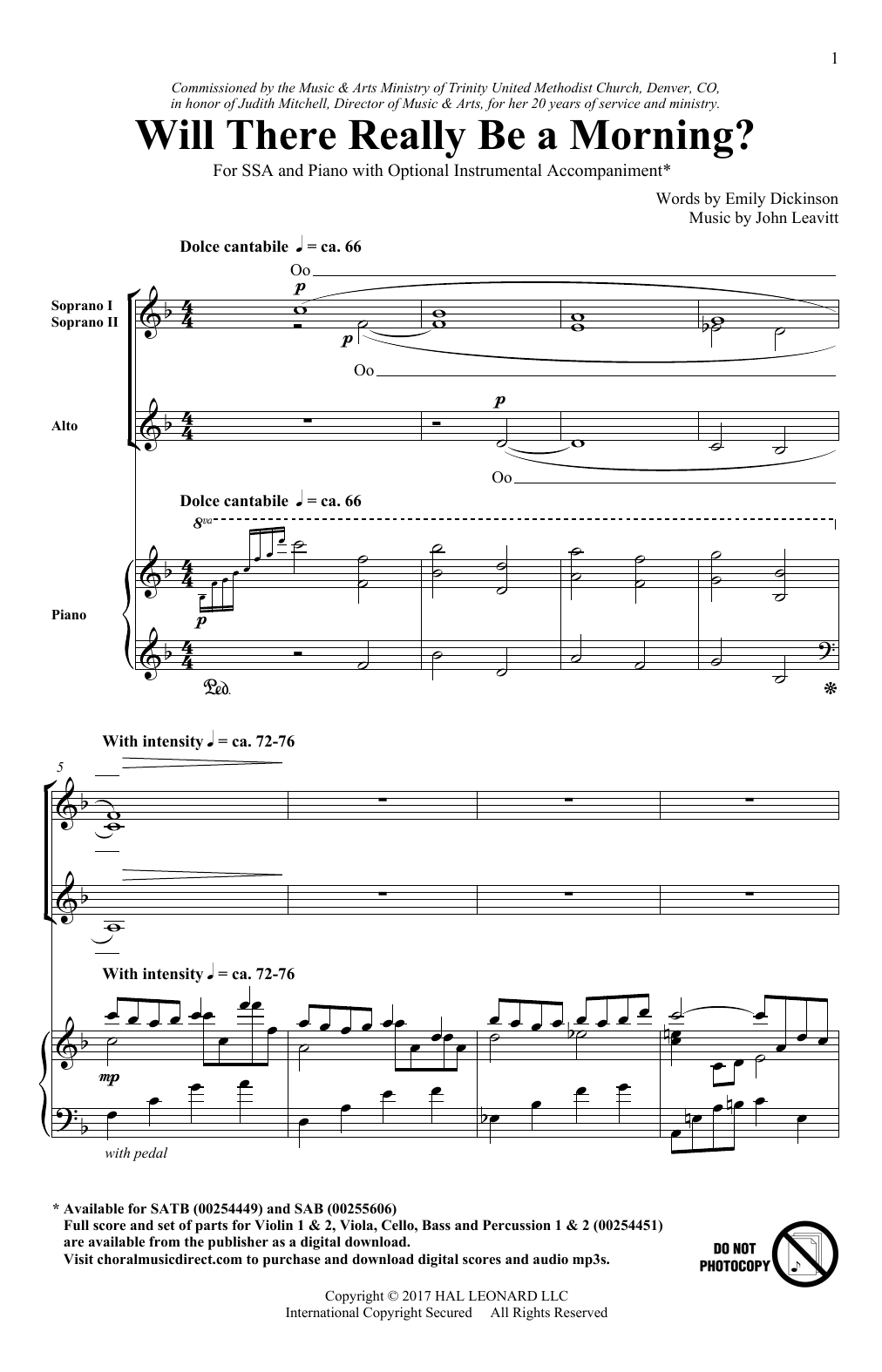 Download John Leavitt Will There Really Be A Morning? Sheet Music