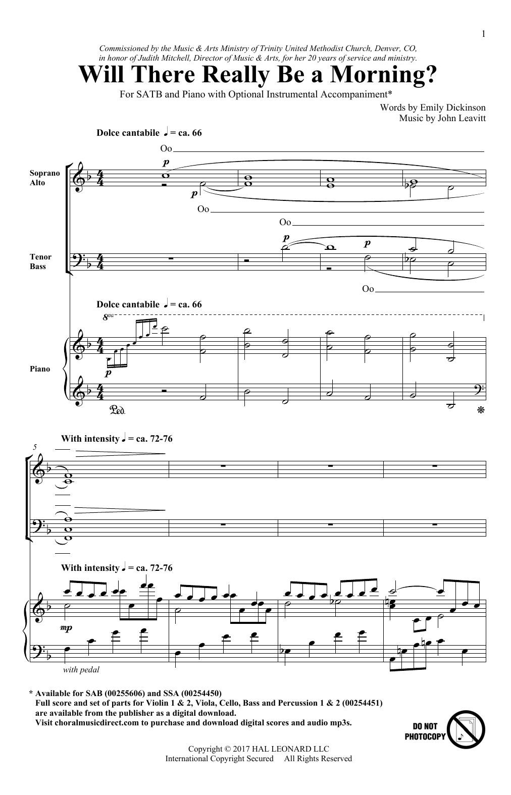Download John Leavitt Will There Really Be A Morning? Sheet Music